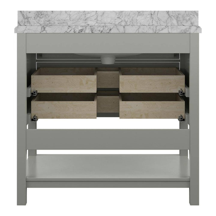 Affinity 37" Single Sink Vanity with White & Gray Carrara Marble Top - Design Element Bath Kitchen - Bathroom Vanity - Gray