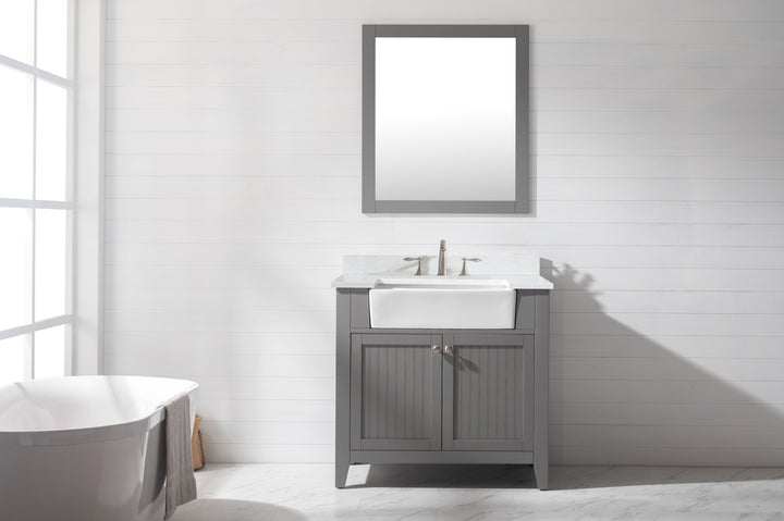 Burbank 36" Single Sink Vanity with Quartz Top - Design Element Bath Kitchen - Bathroom Vanity - Golden Oak with Matte Black Hardware