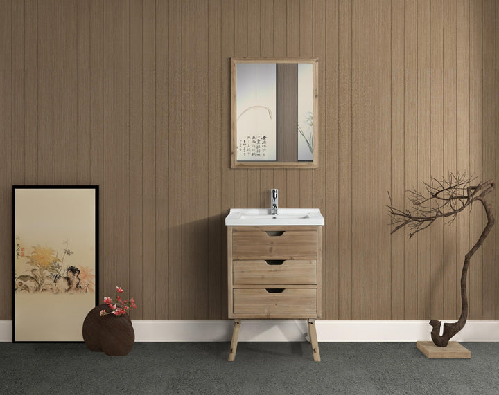 Fredric 24" Single Sink Vanity in Natural with Porcelain Top - Design Element Bath Kitchen - Bathroom Vanity - 