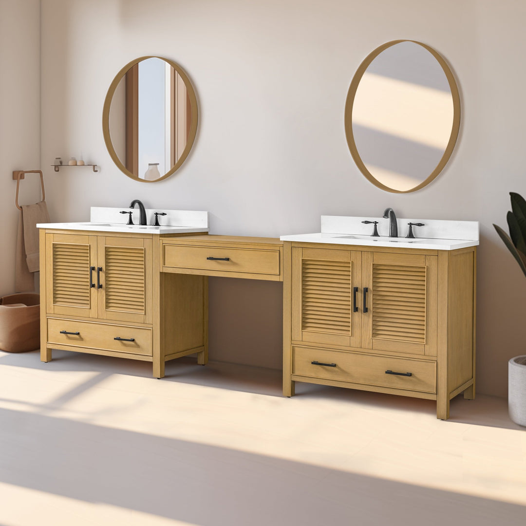 Estate 102" Double Sink Bathroom Vanity Modular Set with White Quartz Top - Design Element Bath Kitchen - Bathroom Vanity - White with Silver Satin Hardware