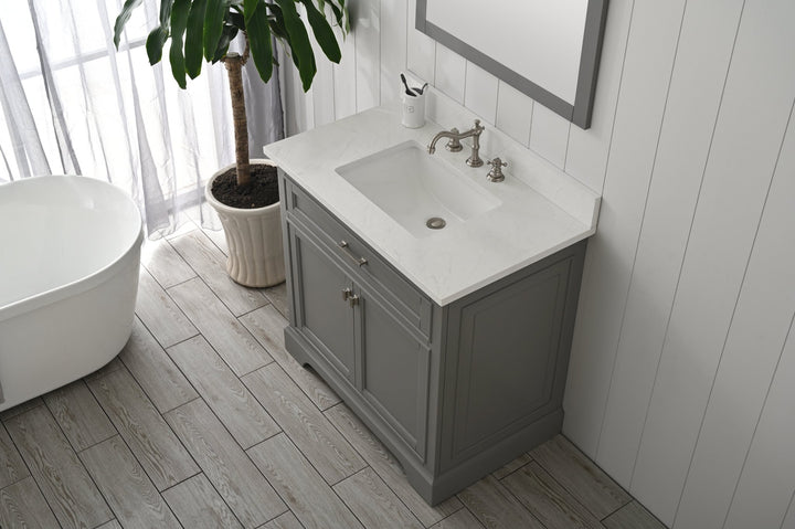 Milano 36" Single Sink Vanity with White Quartz Top - Design Element Bath Kitchen - Bathroom Vanity - Navy with Satin Gold Hardware