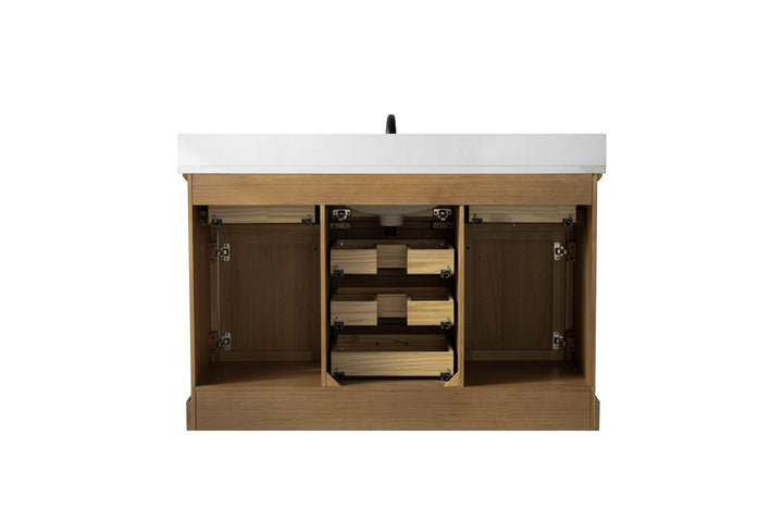 Milano 54" Single Sink Vanity with White Quartz Top - Design Element Bath Kitchen - Bathroom Vanity - Navy with Satin Gold Hardware