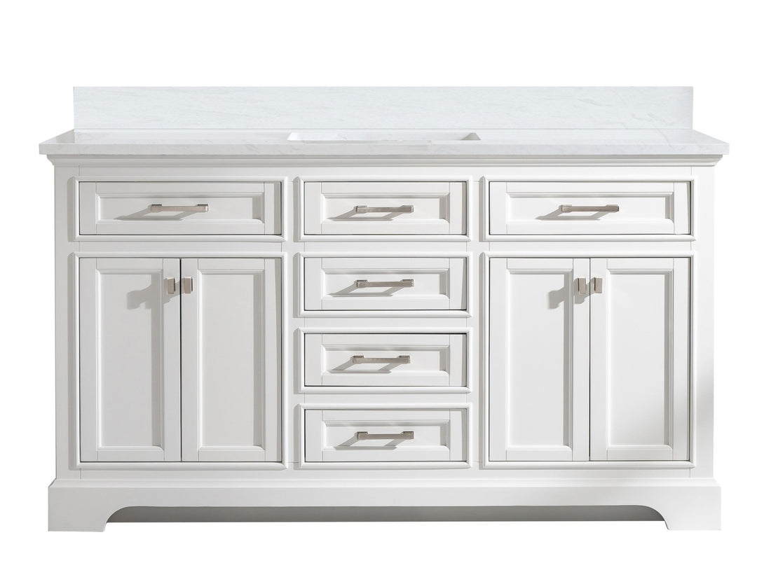 Milano 60" Single Sink Vanity with White Quartz Top - Design Element Bath Kitchen - Bathroom Vanity - Heritage Oak with Matte Black Hardware