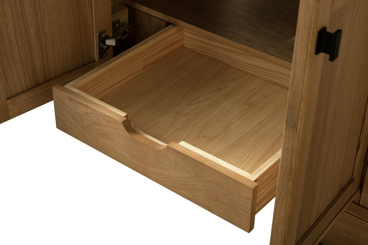 Milano 84" Modular Double Sink Vanity Set with White Quartz Top - Design Element Bath Kitchen - Bathroom Vanity - Heritage Oak with Matte Black Hardware