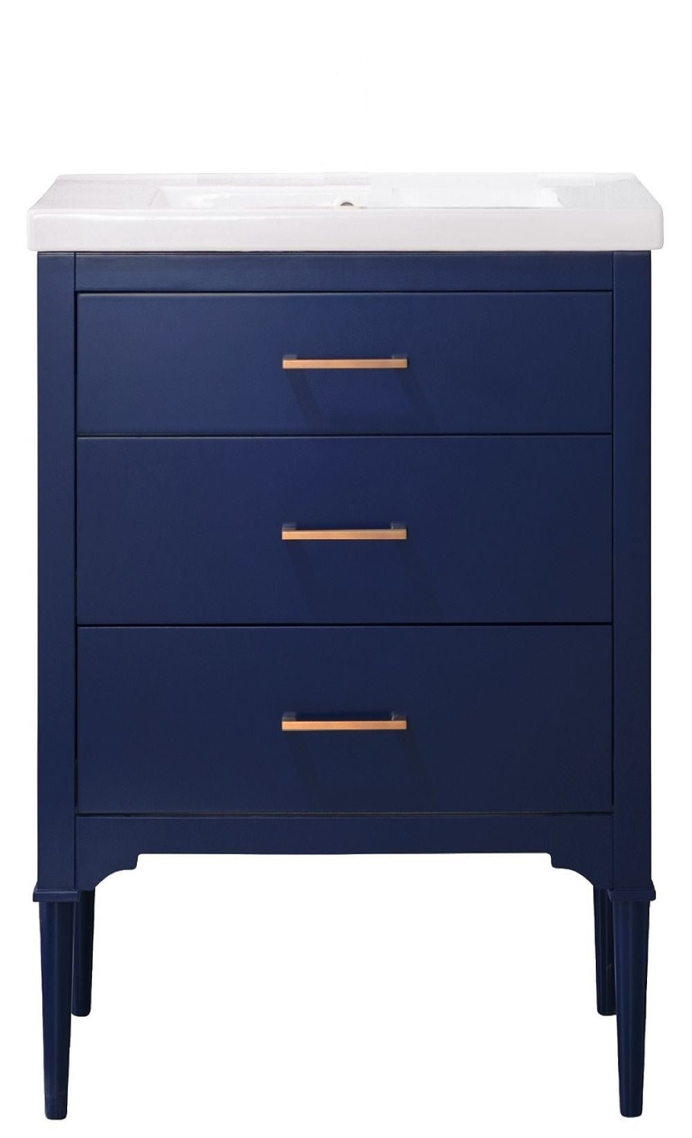 Mason 24" Single Sink Vanity with Porcelain Top - Design Element Bath Kitchen - Bathroom Vanity - Navy with Satin Gold Hardware