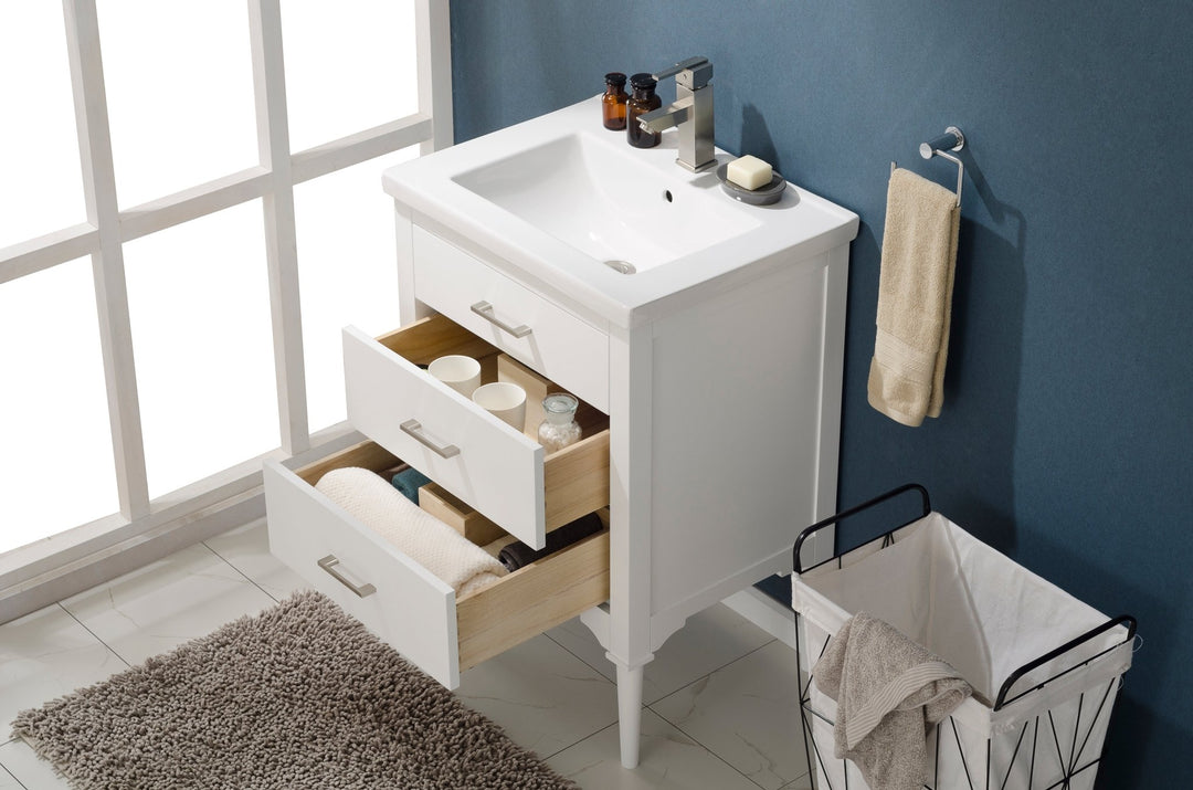 Mason 24" Single Sink Vanity with Porcelain Top - Design Element Bath Kitchen - Bathroom Vanity - Navy with Satin Gold Hardware