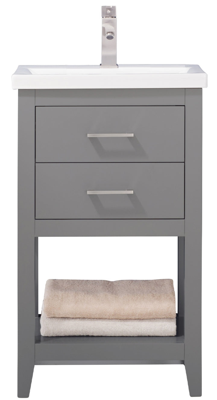 Cara 20" Single Sink Vanity with Porcelain Top - Design Element Bath Kitchen - Bathroom Vanity - White with Silver Satin Hardware