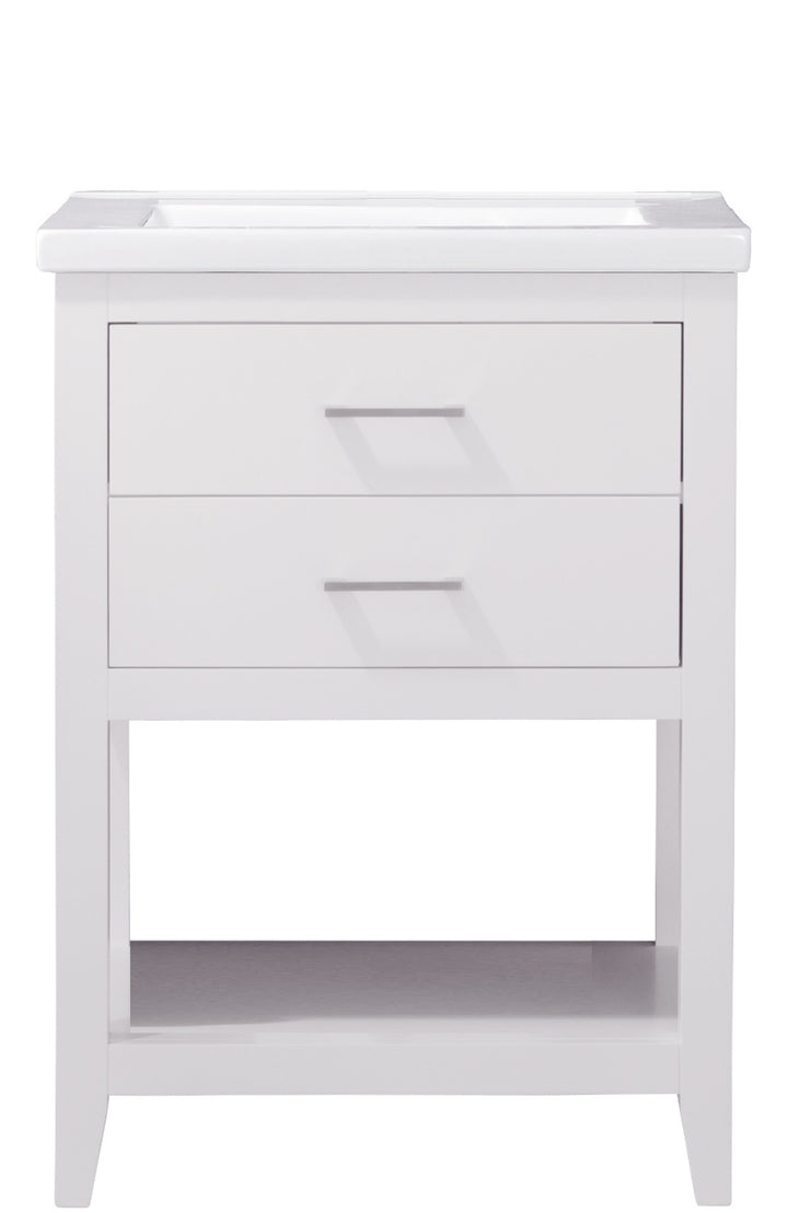 Cara 24" Single Sink Vanity with Porcelain Top - Design Element Bath Kitchen - Bathroom Vanity - White with Silver Satin Hardware