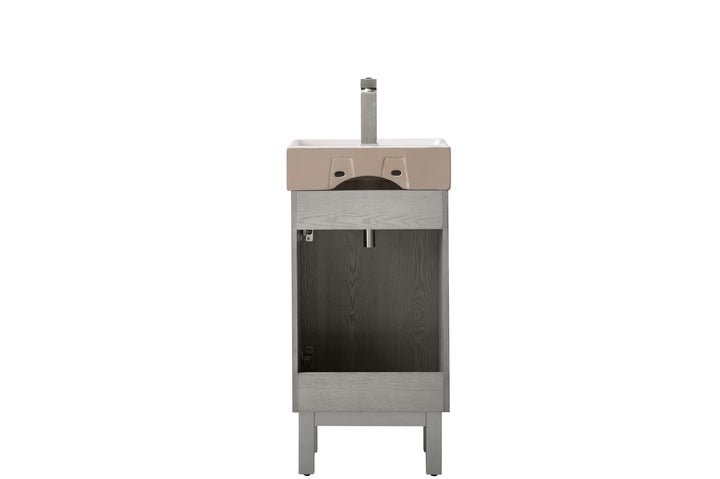 Stella 16.5" Single Sink Vanity with Porcelain Top - Design Element Bath Kitchen - Bathroom Vanity - Gray Oak with Silver Satin Hardware