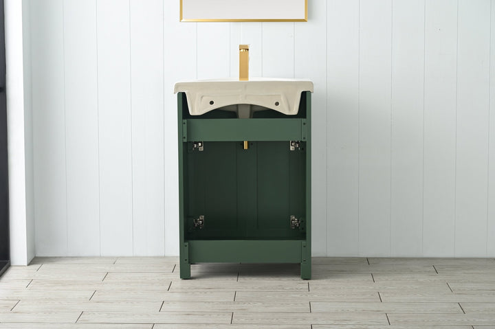 Marian 24" Single Sink Vanity with Porcelain Top - Design Element Bath Kitchen - Bathroom Vanity - Espresso with Silver Satin Hardware