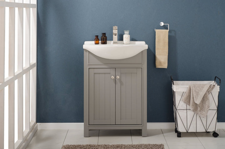 Marian 24" Single Sink Vanity with Porcelain Top - Design Element Bath Kitchen - Bathroom Vanity - Espresso with Silver Satin Hardware