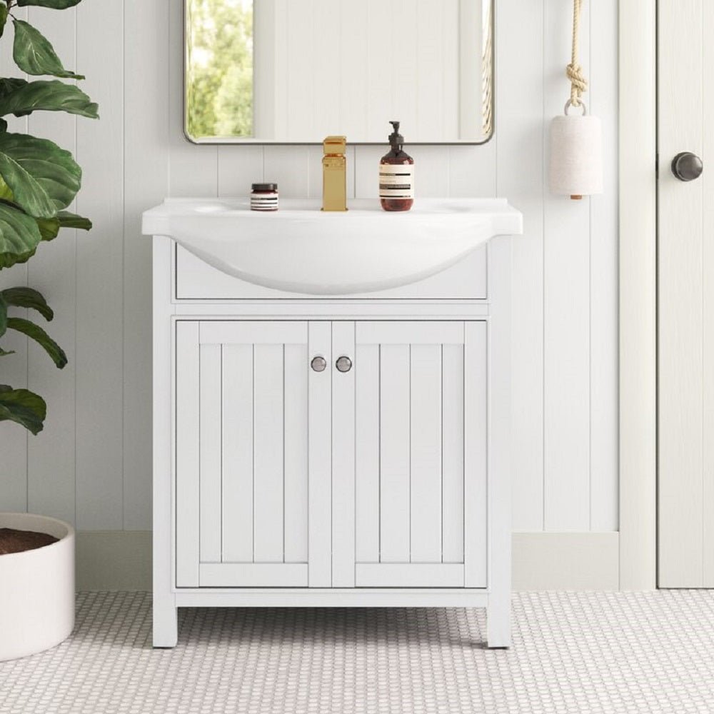 Marian 30" Single Sink Vanity with Porcelain Top - Design Element Bath Kitchen - Bathroom Vanity - Navy with Satin Gold Hardware