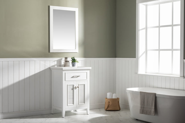 Cameron 24" Single Sink Vanity with Porcelain Top - Design Element Bath Kitchen - Bathroom Vanity - Navy with Satin Gold Hardware