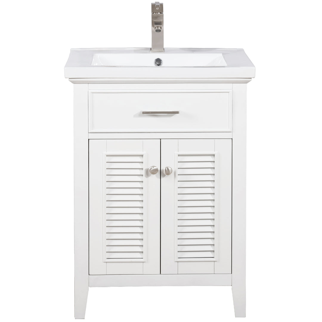 Cameron 24" Single Sink Vanity with Porcelain Top - Design Element Bath Kitchen - Bathroom Vanity - Navy with Satin Gold Hardware