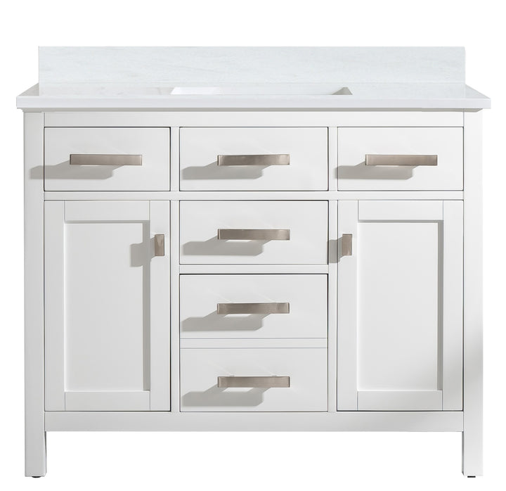 Valentino 42" Single Sink Vanity with White Quartz Top - Design Element Bath Kitchen - Bathroom Vanity - Navy with Satin Gold Hardware