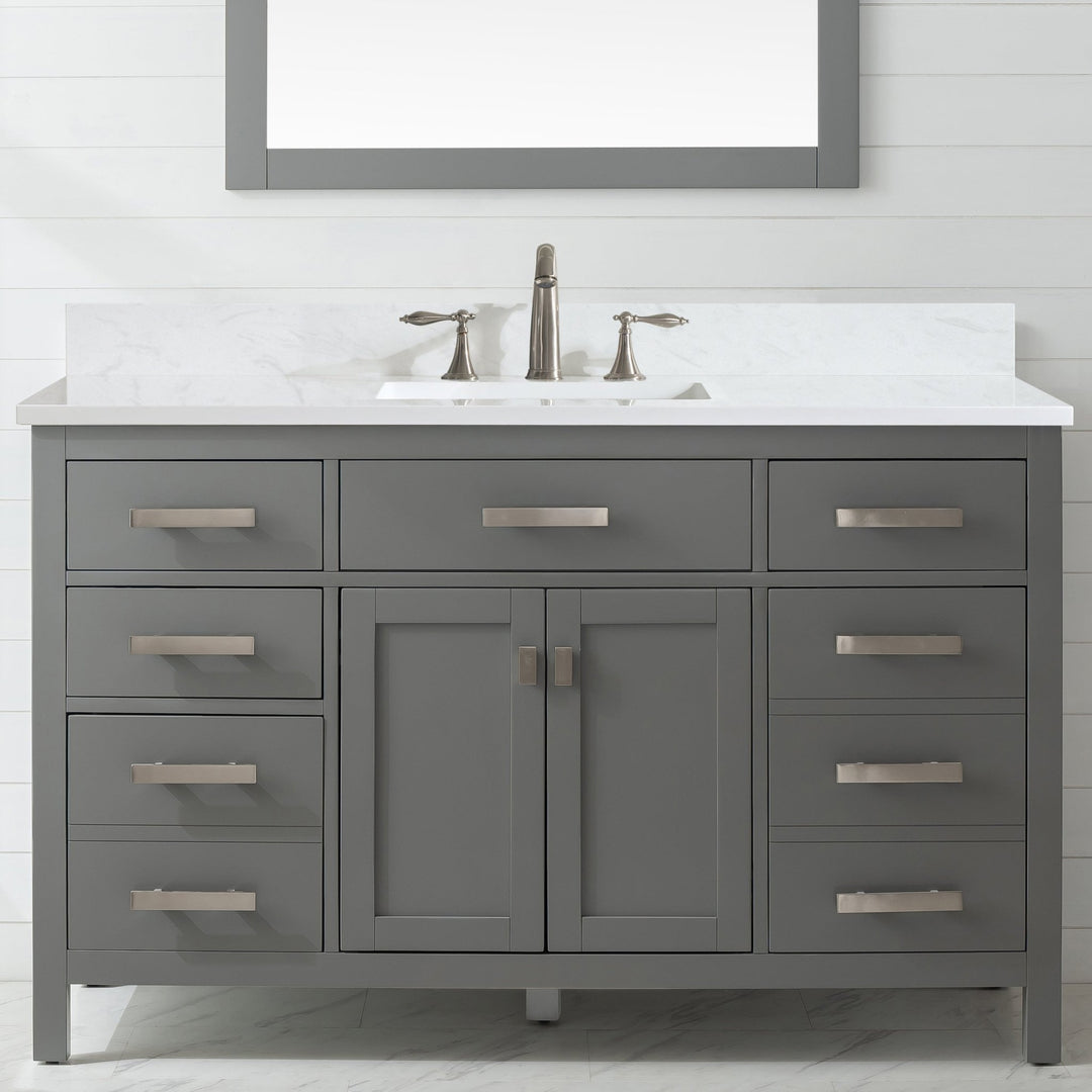 Valentino 54" Single Sink Vanity with White Quartz Top - Design Element Bath Kitchen - Bathroom Vanity - Verdant Green with Matte Black Hardware