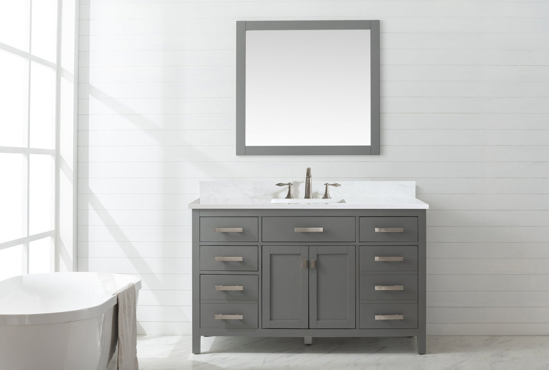 Valentino 54" Single Sink Vanity with White Quartz Top - Design Element Bath Kitchen - Bathroom Vanity - Verdant Green with Matte Black Hardware