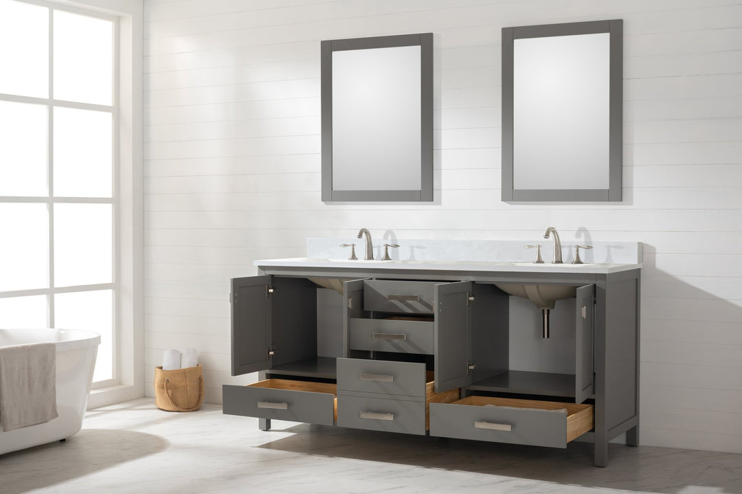 Valentino 72" Single Sink Vanity with White Quartz Top - Design Element Bath Kitchen - Bathroom Vanity - Verdant Green with Matte Black Hardware