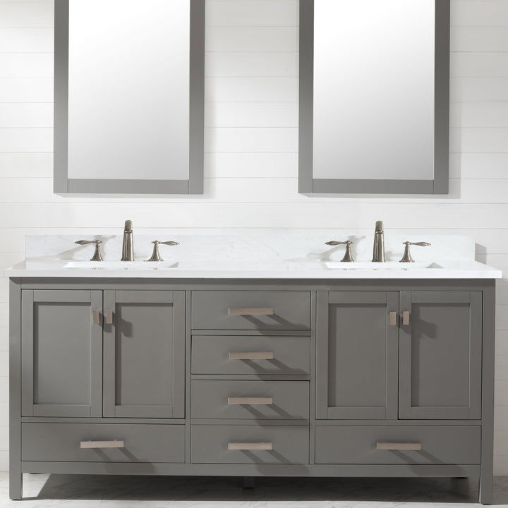 Valentino 72" Single Sink Vanity with White Quartz Top - Design Element Bath Kitchen - Bathroom Vanity - Gray with Silver Satin Hardware