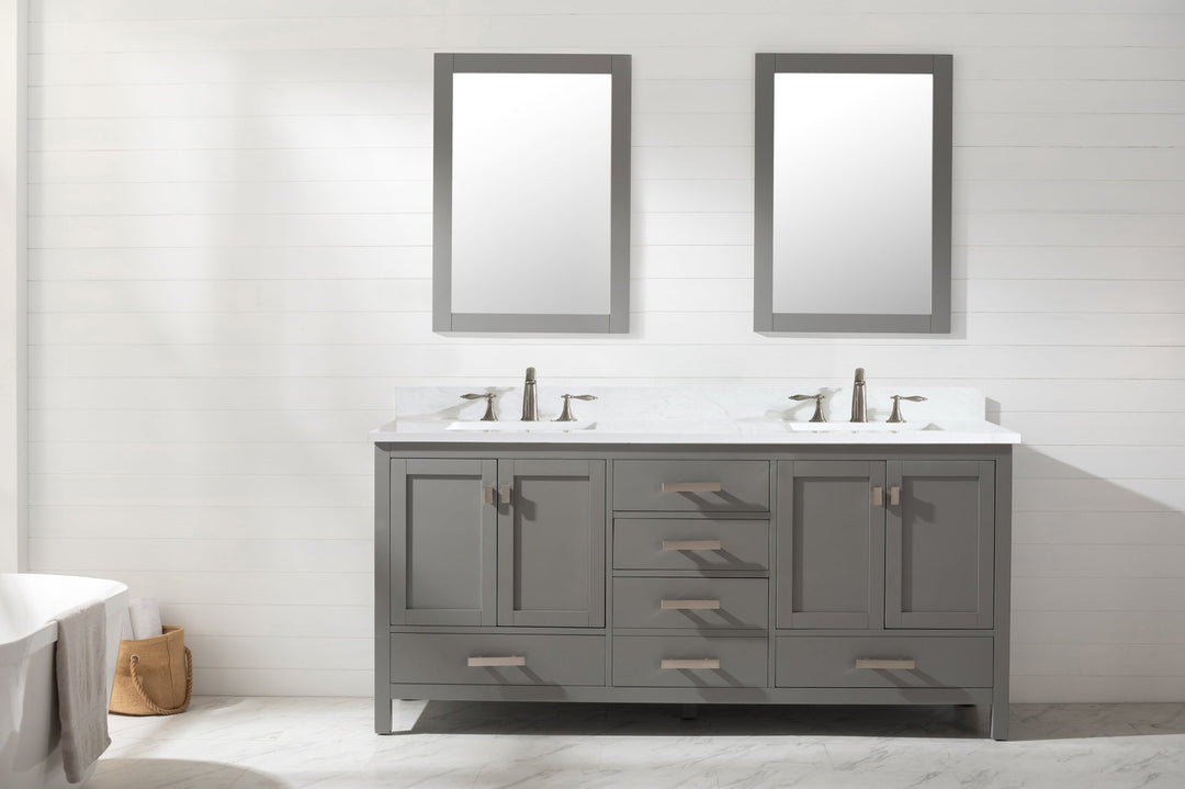 Valentino 72" Single Sink Vanity with White Quartz Top - Design Element Bath Kitchen - Bathroom Vanity - Verdant Green with Matte Black Hardware