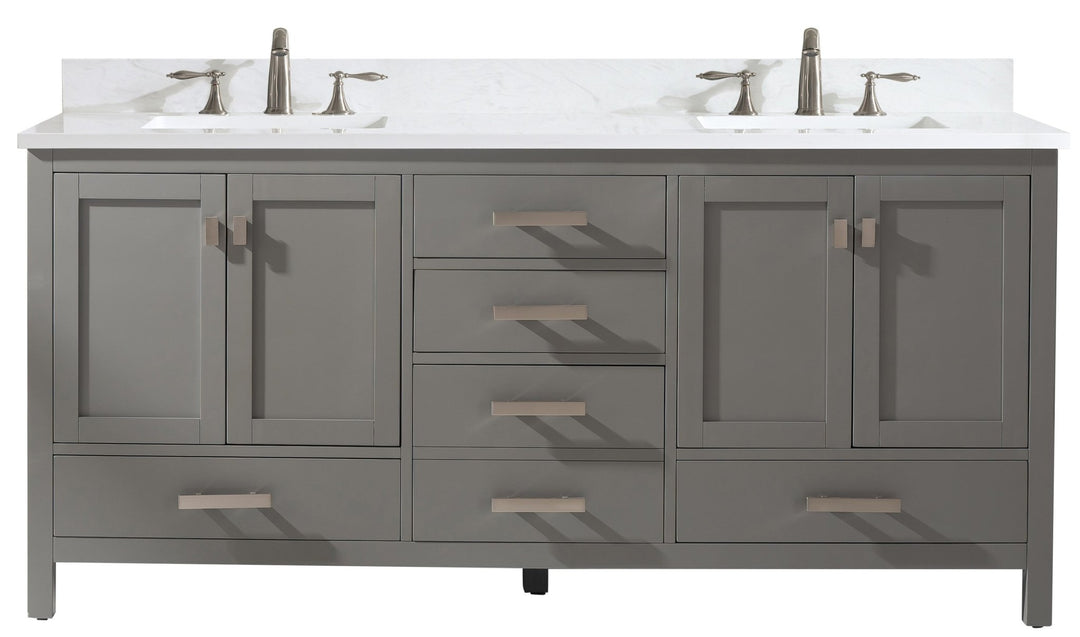 Valentino 72" Single Sink Vanity with White Quartz Top - Design Element Bath Kitchen - Bathroom Vanity - Verdant Green with Matte Black Hardware