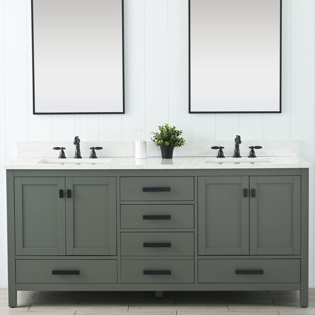 Valentino 72" Single Sink Vanity with White Quartz Top - Design Element Bath Kitchen - Bathroom Vanity - Verdant Green with Matte Black Hardware