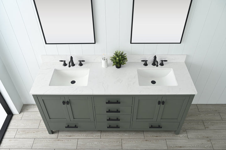 Valentino 72" Single Sink Vanity with White Quartz Top - Design Element Bath Kitchen - Bathroom Vanity - Verdant Green with Matte Black Hardware