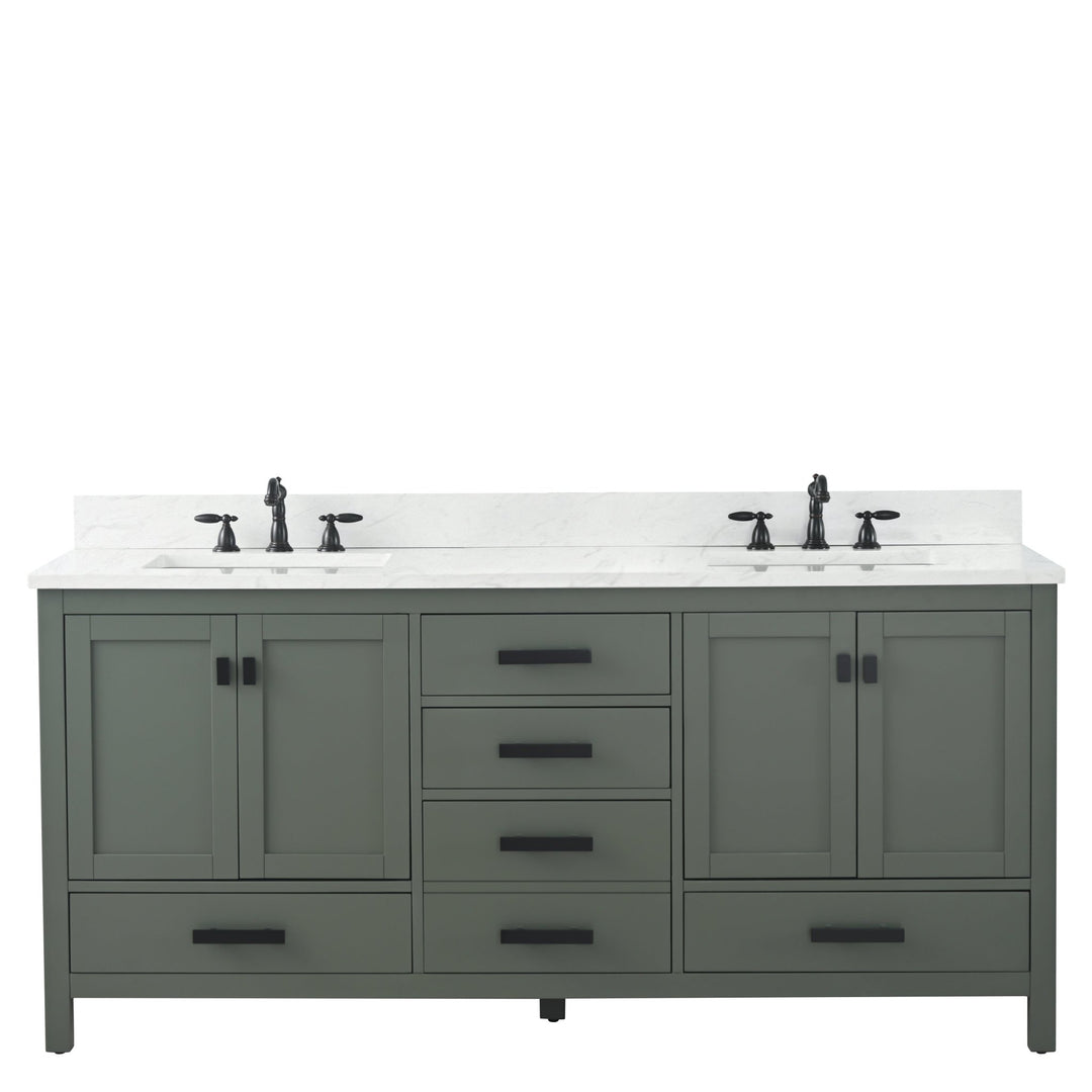 Valentino 72" Single Sink Vanity with White Quartz Top - Design Element Bath Kitchen - Bathroom Vanity - Verdant Green with Matte Black Hardware