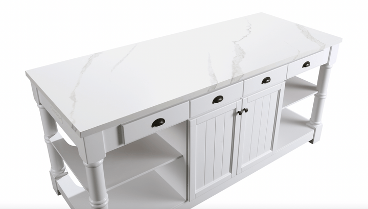 Monterey 80" Kitchen Island - White Quartz Countertop - White - Design Element Bath Kitchen - Kitchen Island - 