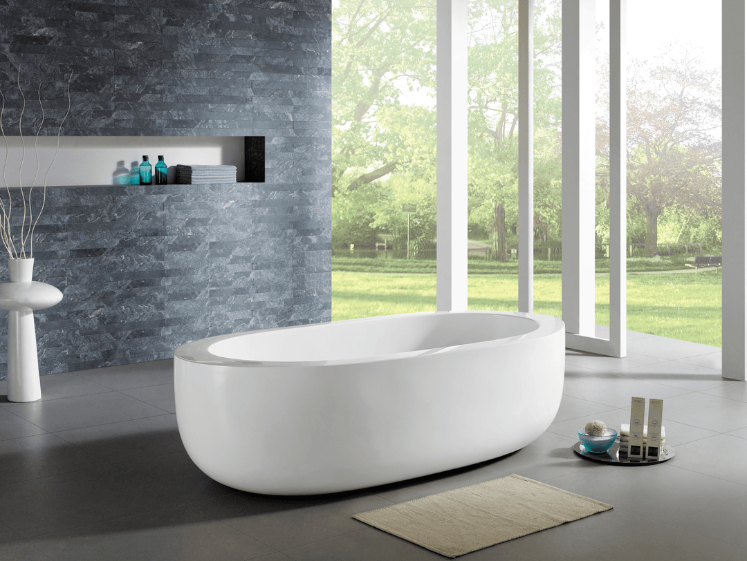 72" Acrylic Center Drain Oval Double Ended Flatbottom Freestanding Bathtub in Glossy White - Design Element Bath Kitchen - Tub - 