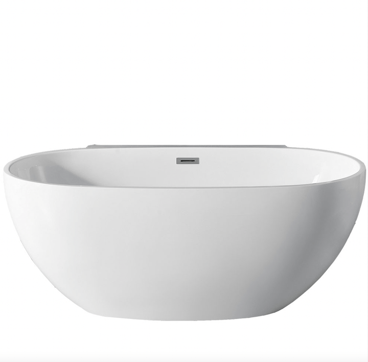 65" Acrylic Center Drain Oval Double Ended Flat bottom Freestanding Bathtub in Glossy White - Design Element Bath Kitchen - Tub - 
